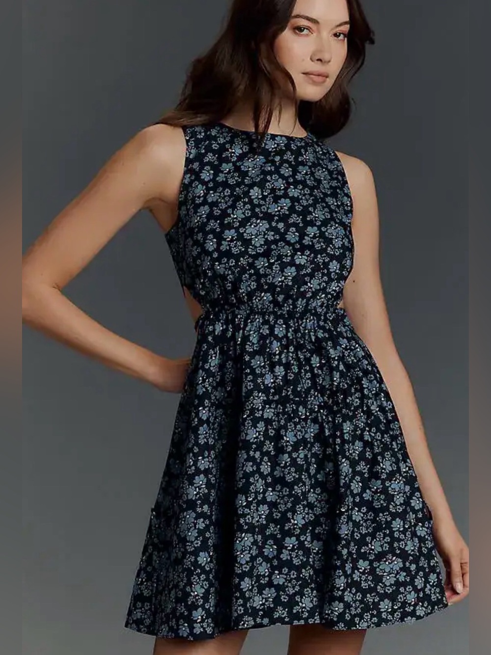 English Factory Sleeveless Cutout Mini Dress Blue Ditsy Floral Size Small NWT